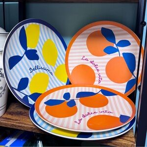 Set of 4 🍊🍋 Italian Themed Melamine Dinner Plates 🍽️